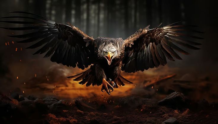 an eagle is flying in the air with its wings spread