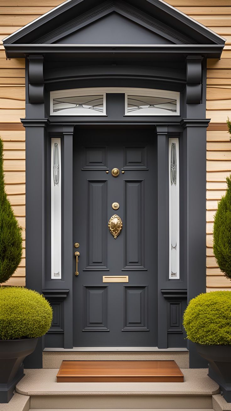 Your front door greets you with a silent promise of comfort and rest. Classic Main Entrance Door Design, Classic Main Door, Blue Doors Front Entrance, Main Door Design Entrance, Usi Interior, Front Door Step, Entrance Wood Door, Front Door Inspiration, Rustic Farmhouse Furniture