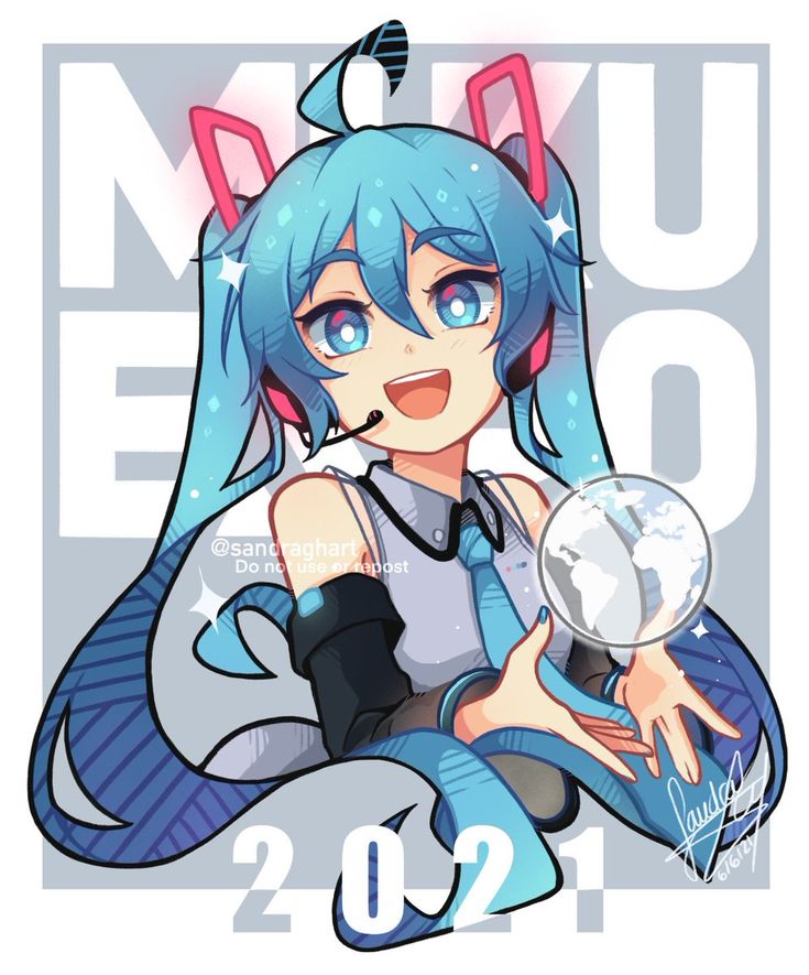 an anime character with blue hair holding a crystal ball in her hand and the number 20 on it