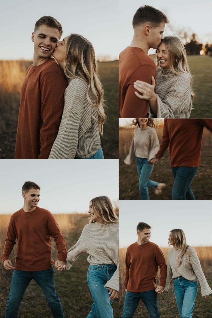 a man and woman are walking through the grass together