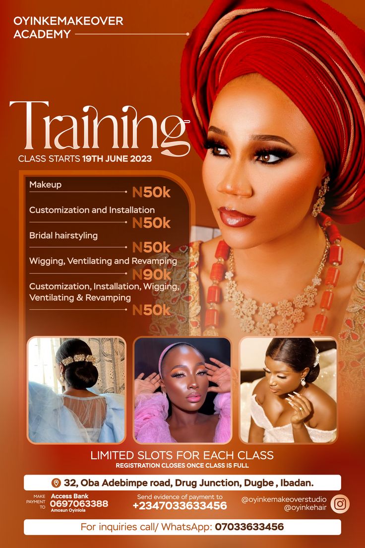 the flyer for an event with two women in red headscarves and one woman wearing orange