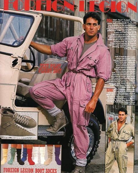 Fun and confusing sock and pilot suit ad #pilotsuit #80ssocks #80sad #80saddict #ad #advertising #flashback #pastell #1980s #retrowave #synth #synthwave #neontalk #flashback #topgun #synthwave #80sshoes Style Année 80, 80s Jumpsuit, 80s Fashion Men, 80s Men, Fashion 80s, 80s And 90s Fashion, Fringe Leather Jacket, 80s Mens, Loose Jumpsuit