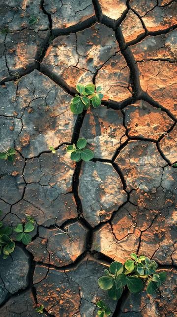 some plants growing out of the cracked ground