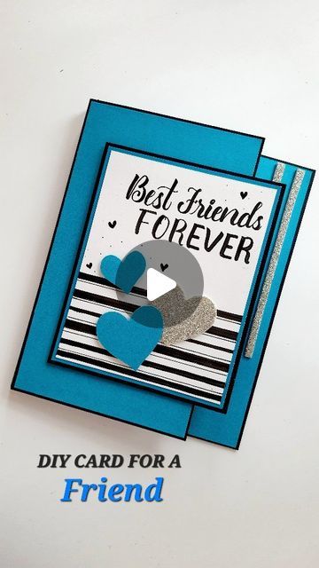 a card with the words, best friends forever on it and a blue frame holding two hearts