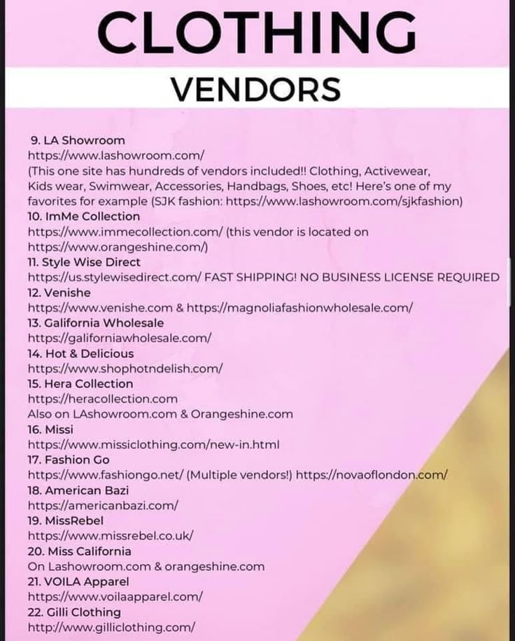 a pink poster with the words clothing vendors on it