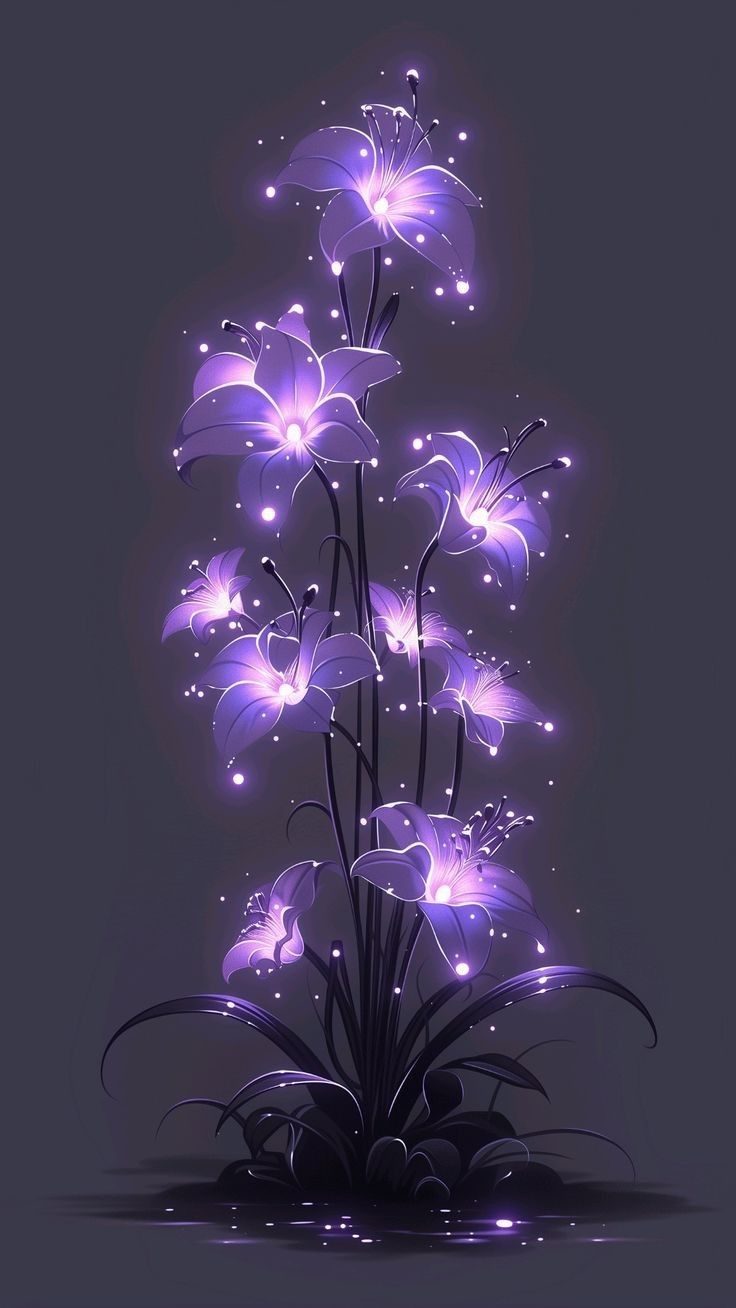 purple flowers are glowing in the dark