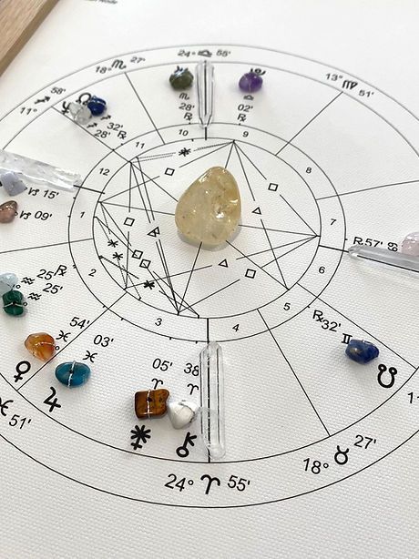 an astro wheel with different colored stones on it