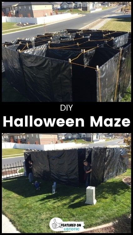 two pictures side by side with the words diy halloween maze