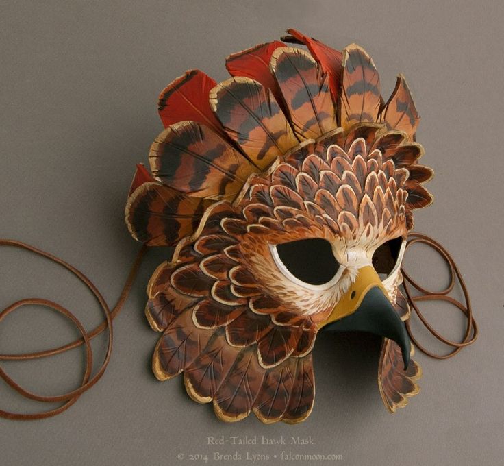 Red tailed hawk mask Mascara Papel Mache, Eagle Mask, Cardboard Mask, Owl Mask, Winter Owl, Feather Mask, Bird Masks, Folding Origami, Red Tailed Hawk