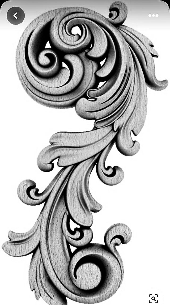 an intricately designed design on the side of a white wallpaper with swirls and scrolls