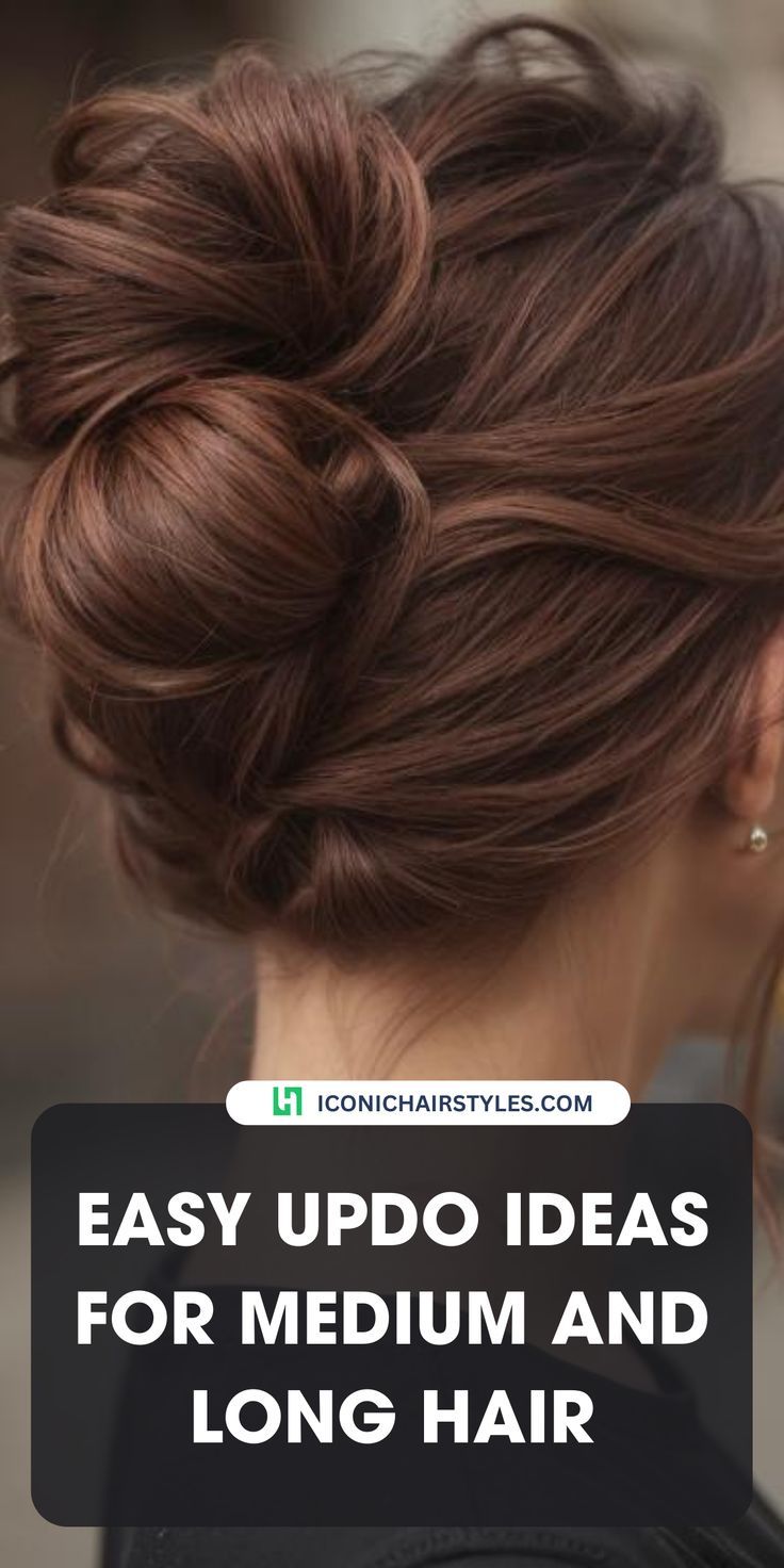 Easy Updo Ideas for Medium and Long Hair Simple And Easy Updos, Simple Formal Hair Updo, Medium Updos Easy, Up Dos For Long Hair Tutorials, Easy Cocktail Updo, Women’s Hair Updos, Updo How To Medium Hair, Casual Upstyles For Medium Hair, Diy Gala Hairstyles