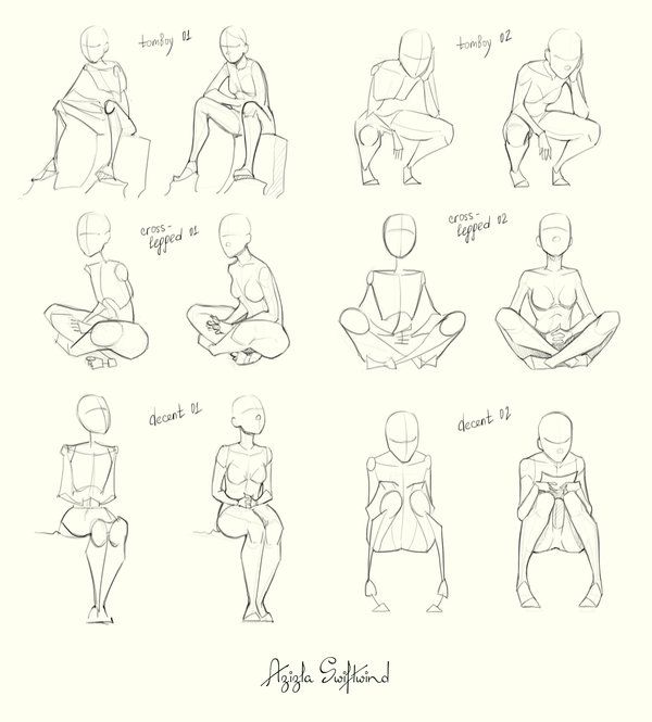 a drawing lesson showing how to draw people sitting in different positions and standing on their knees