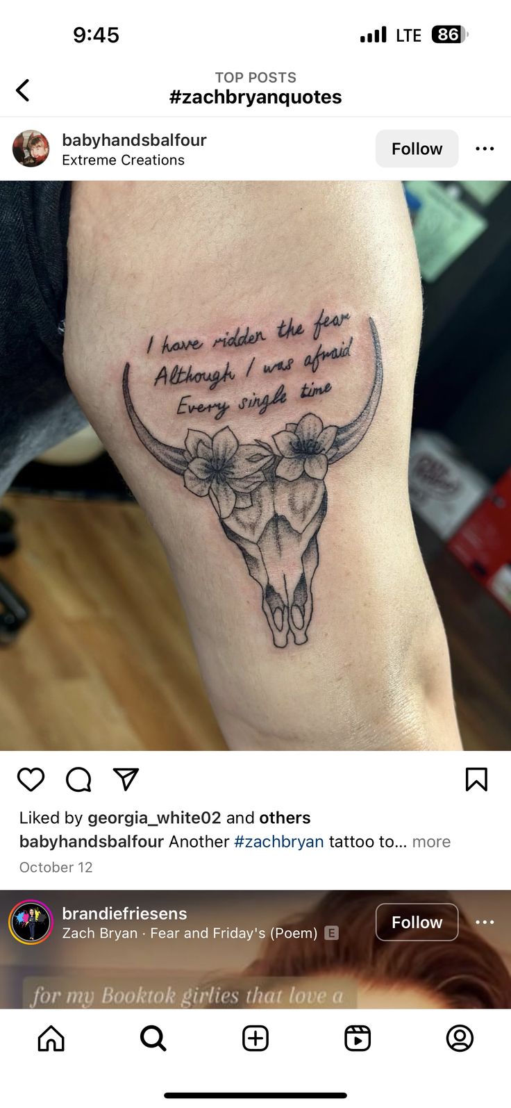 an image of a tattoo on someone's leg that says i have never seen the bull