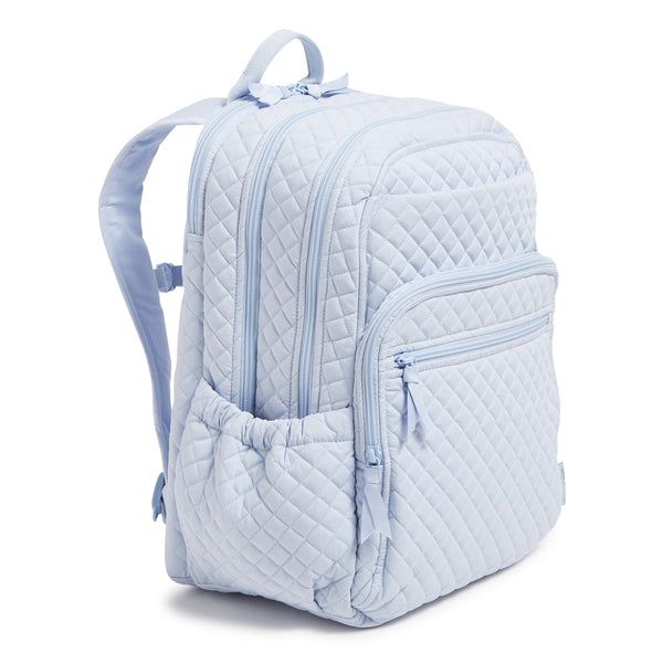 There's no better way to accommodate your day than by carrying a colorful cotton Campus Backpack. It truly is the one we can't live without — and it was recently redesigned to be even better with even more padding in the back and straps and a new shape specially designed to accommodate a woman's shape. Exterior features a front zip compartment with a zip pocket, two side slip pockets and a hidden back zip pocket Front zip compartment offers four slip pockets, three pen slips and an ID window Main compartment features one large slip and two mesh slip pockets Padded laptop sleeve Padded shoulder straps are shaped for optimum comfort on body, and feature an adjustable chest strap buckle for weight distribution Padded back panel and trolley sleeve Zip closures Accommodates up to a 15" laptop C Backpack Vera Bradley, Vera Bradley Backpacks, Cute College Backpacks, Preppy Backpacks For School, 7th Grade Backpacks, Best School Backpacks, Cute School Backpacks, Cute Backpacks For College, Backpacks For High School