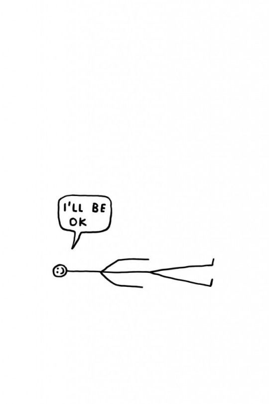 a black and white drawing of a toothbrush with a thought bubble above it that says i'll be ok