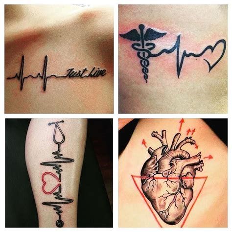 four different types of tattoos on the back of people's bodies, including one with a heart and an arrow