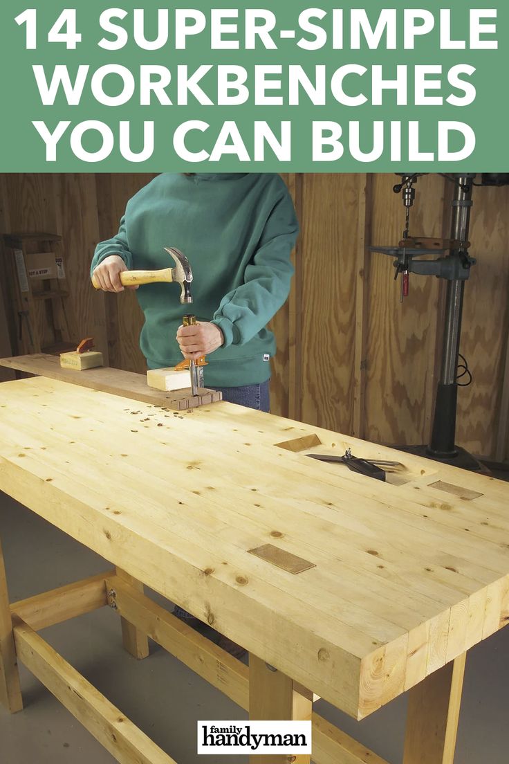 14 Super-Simple Workbenches You Can Build Simple Workbench Plans, Diy Garage Work Bench, Building A Workbench, Workbench Designs, Workbench Plans Diy, Diy Workbench, Workbench Plans, Garage Work Bench, Woodworking Table