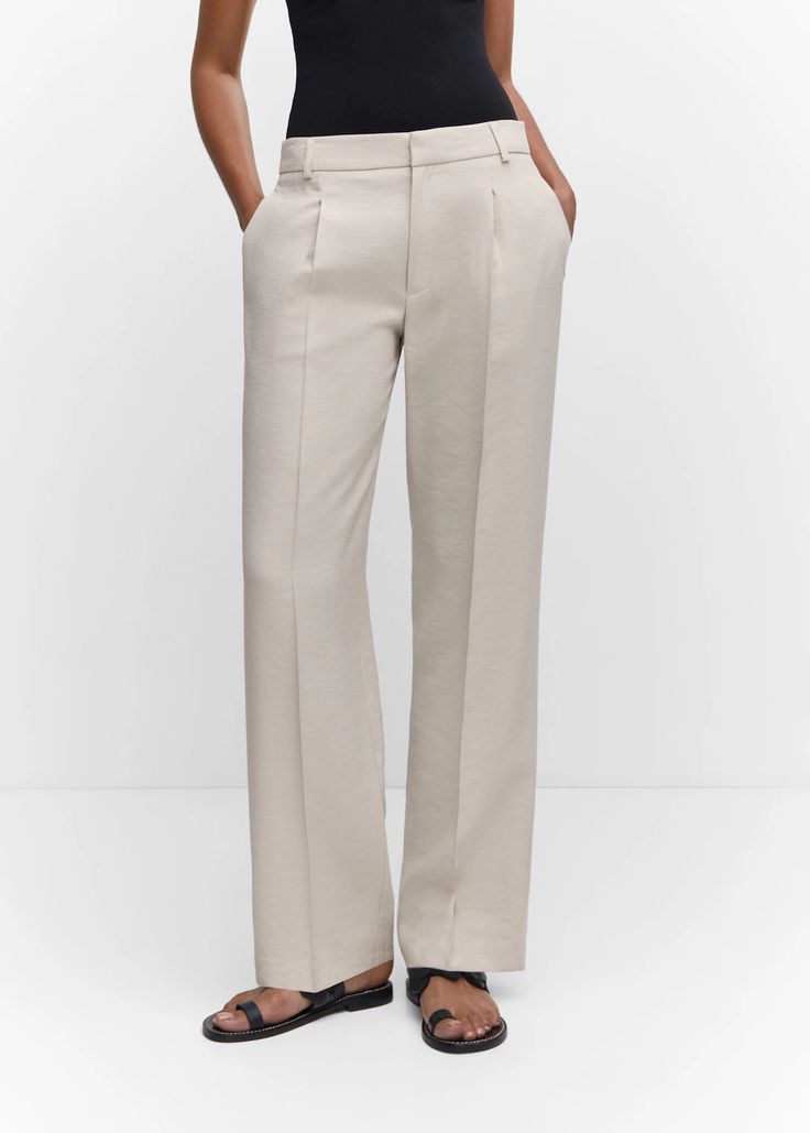 Pleat straight trousers - Woman | Mango Serbia Mango Trousers, Design Loop, Women Trousers, Mango Outlet, Pleated Trousers, Straight Trousers, Pants Straight, Dart, Welt Pocket