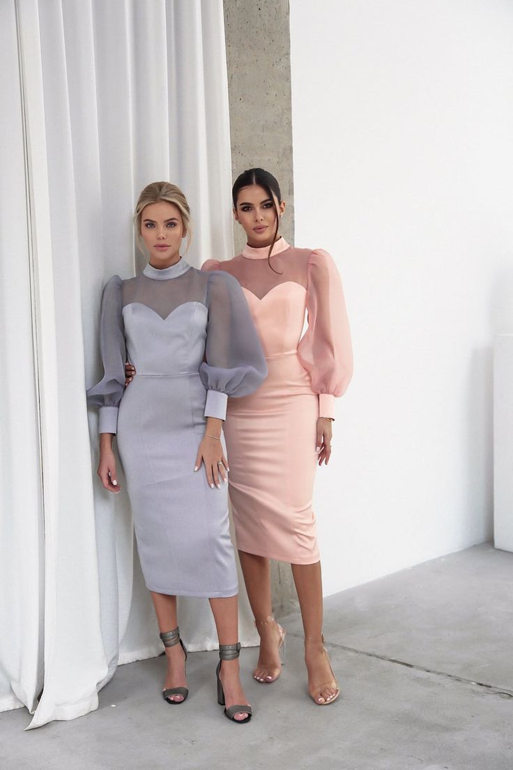 Dress With Organza Sleeves, Bodycon Dress Outfit Ideas, Classy Bodycon Dress, Dress With Organza, Bodycon Dress Outfit, Simple Party Dress, Satin Bodycon Dress, Organza Sleeves, Stylish Party Dresses