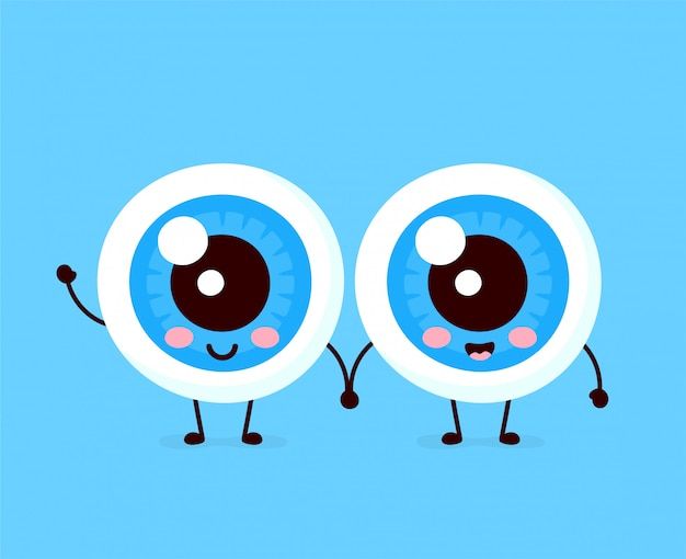 two cartoon eyes with arms and legs, one is holding his hands out to the other