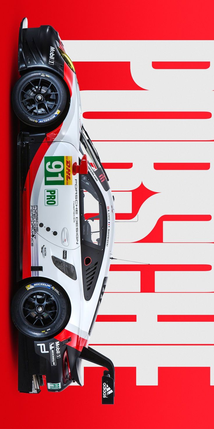 a white and red race car on a red background