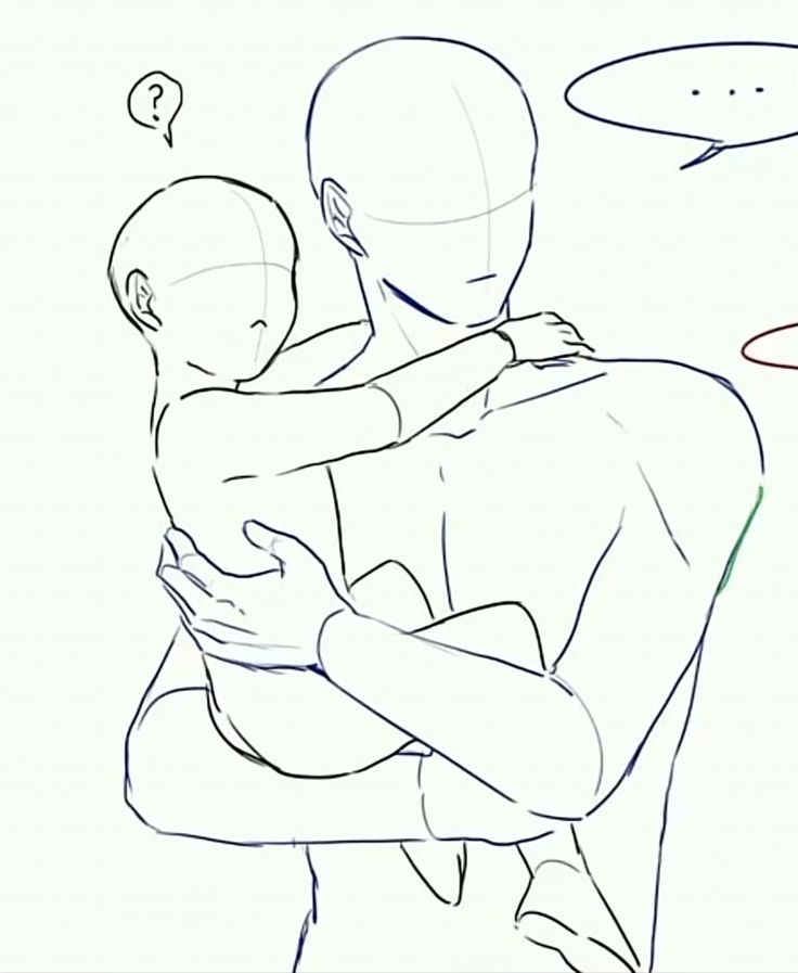 a drawing of a man holding a baby in his arms