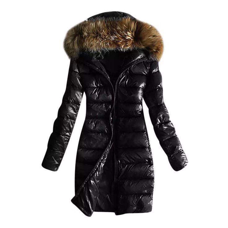 Hoodie Parka Women Quilted Winter Warm Hooded Coats Long Sleeve Fur Collar Jackets Tops Casual Jackets Overcoat Female Outwear Womens Hooded Vest, Knitted Jackets Women, Long Hooded Jacket, Long Winter Coats Women, Hooded Coats, Jacket Fur, Fur Collar Jacket, Fur Hood Jacket, Womens Quilted Jacket