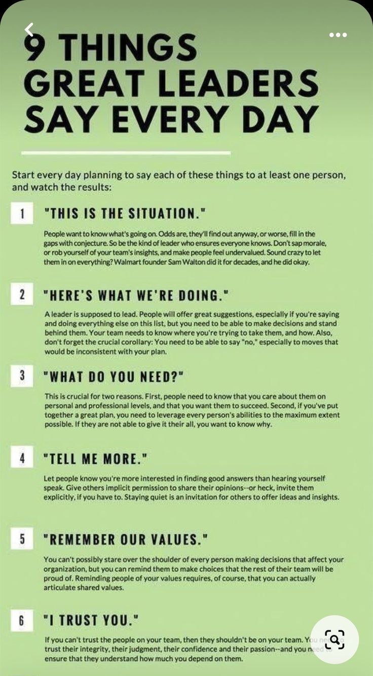 a green poster with the words things great leaders say every day