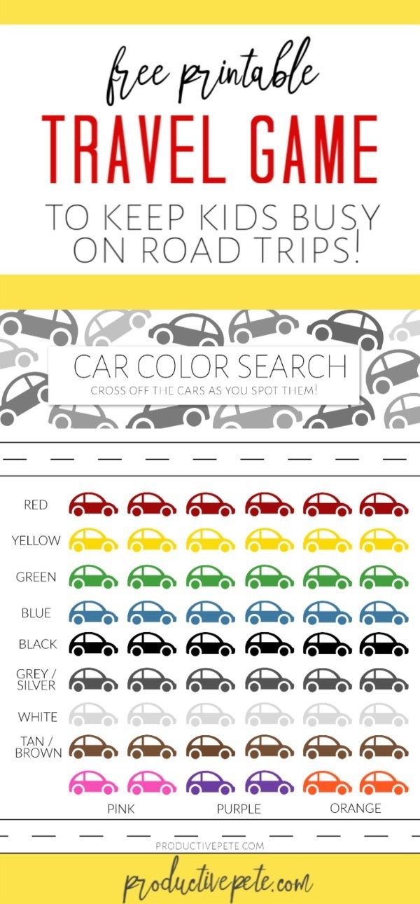 the free printable travel game to keep kids busy on road trips with car color search