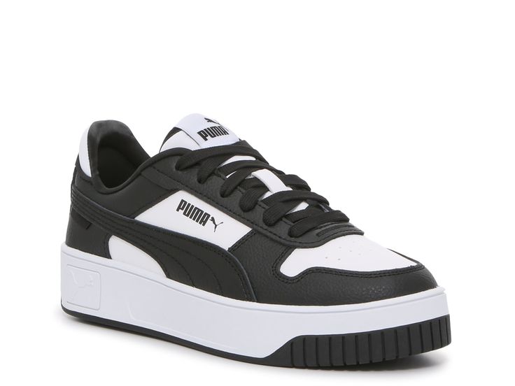 Puma Carina Street Platform Sneaker - Women's - Free Shipping | DSW Puma Sneakers Outfit, Tennis Shoes Women, Cute Uggs, Made Outfits, Trending Handbags, Puma Carina, White Platform Sneakers, Nike Fashion Shoes, Sneakers Running