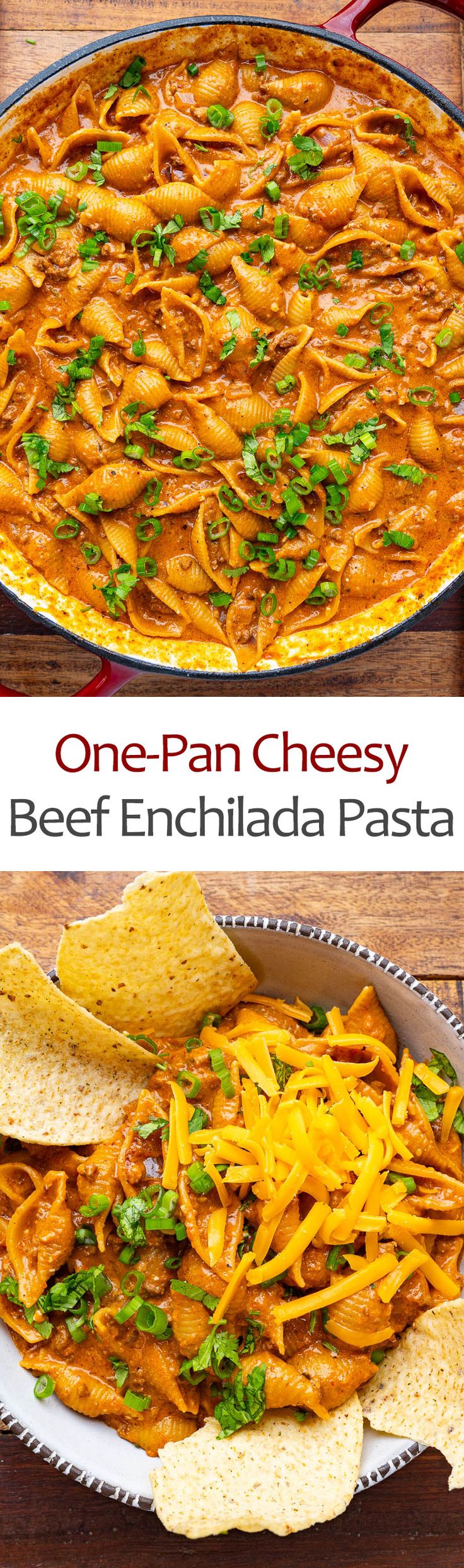 one - pan cheesy beef enchilada pasta is an easy and delicious dinner