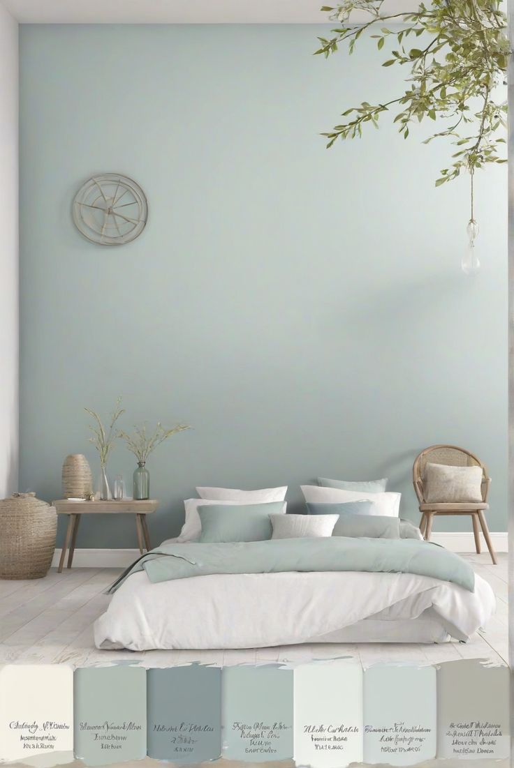 sherwin williams coordinating colors, misty serene, tranquil mists, interior design services Calm Relaxing Bedroom Ideas, Relaxing Bedroom Colors, Forest Foliage, Room Color Combination, Wall Color Combination, Warm Browns, Renovation Kitchen, House Color Palettes, Interior Design Per La Casa