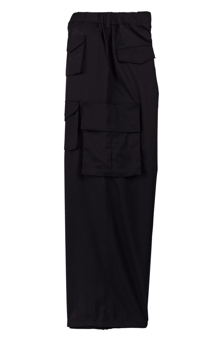 Achieve casual-cool perfection in these relaxed-fit pants designed with D-rings at the waist and secure cargo pockets. 29" inseam; 23" leg opening; 15 1/2" front rise; 20 1/2" back rise (size Medium) Zip fly with button closure Elastic waist Cargo flap-patch pockets 50% recycled polyester, 30% wool, 20% polyester Dry clean Imported Techwear Bottoms With Multiple Pockets For Work, Techwear Cargo Style Parachute Pants For Work, Techwear Style Cargo Parachute Pants For Work, Techwear Bottoms With Cargo Pockets For Work, Techwear Straight Cargo Pants For Work, Techwear Cargo Pants For Work, Techwear Straight Leg Parachute Pants, Techwear Wide Leg Cargo Pants For Work, Wide Leg Techwear Cargo Pants For Work