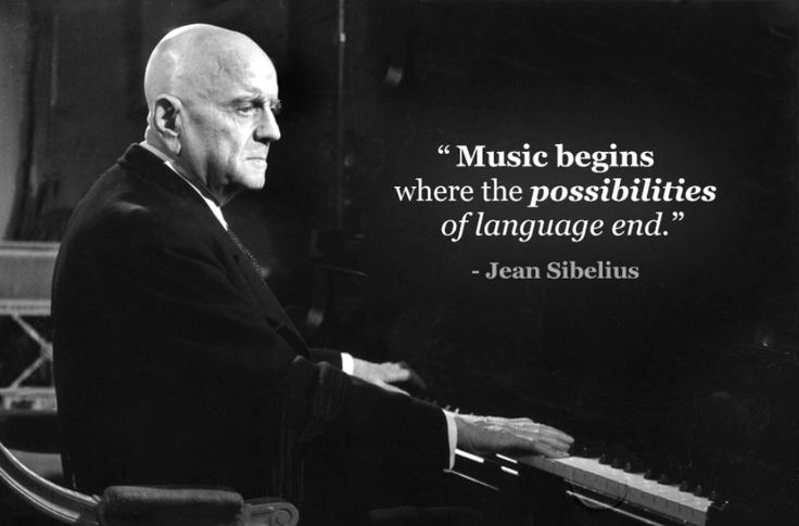 a man sitting at a piano with a quote about music begins where the possibilities of language end