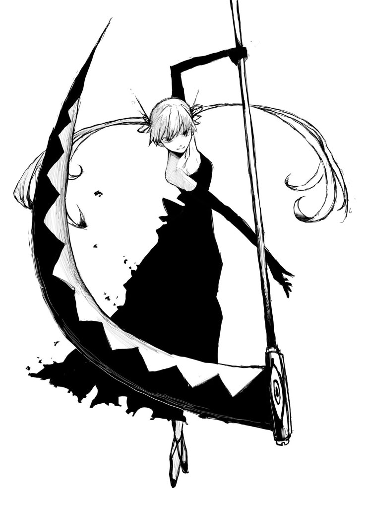 a black and white drawing of a woman holding a pole