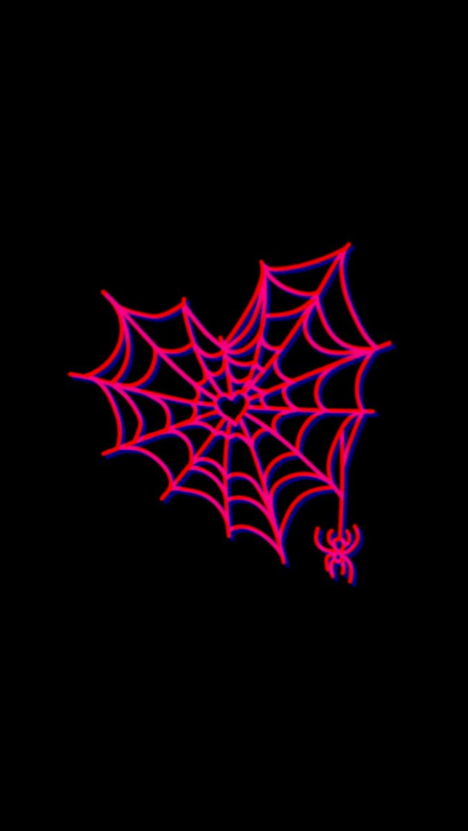 a red spider web on a black background