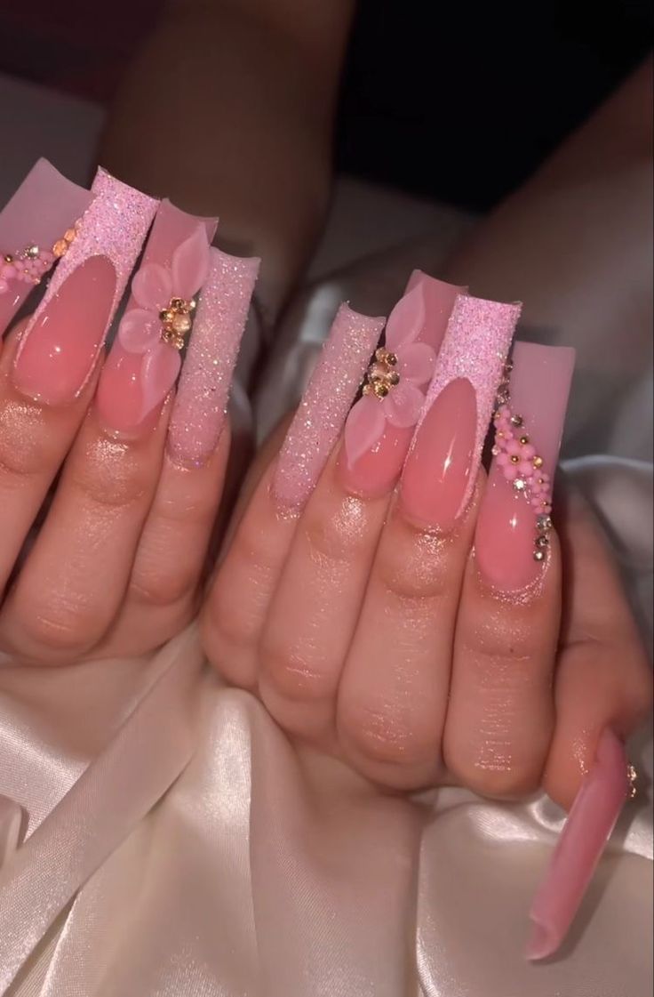 Nails Pink Long Square, Extra Long Pink Nails, Pink Birthday Nails Aquarius, 21 Nail Ideas, 22nd Bday Nails, Pink Leo Birthday Nails, Pink Scorpio Birthday Nails, Pink Libra Birthday Nails, Pink 18th Birthday Nails