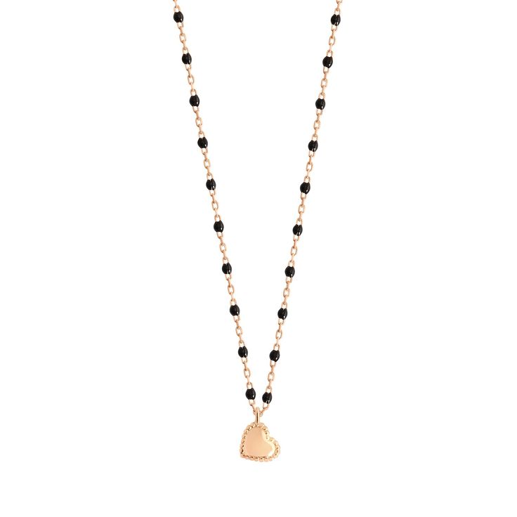 Gigi Clozeau - Lucky Heart Mini Gigi Black necklace, Rose Gold, 15.7 Vca Necklace Black, Luxury Heart-shaped Necklace With Delicate Chain, Rose Gold Heart Charm Fine Necklace, Rose Gold Fine Jewelry Necklaces With Heart Charm, Fine Jewelry Rose Gold Necklace With Heart Charm, Rose Gold Heart Pendant Necklace Fine Jewelry, Elegant Heart Pendant Necklaces With Charms, Rose Gold Heart Beads Necklace, Luxury Heart Pendant Necklace With Delicate Chain