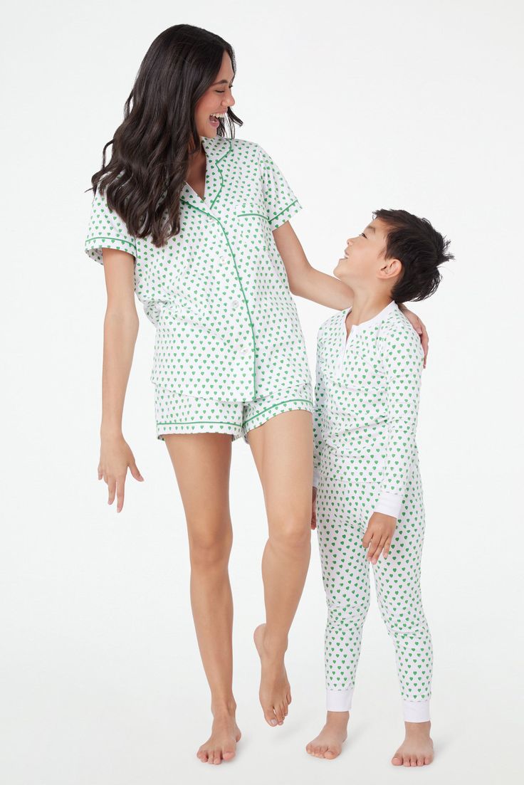 We're all looking forward to bedtime stories in these adorable Hearts Pajamas! With oh-so-comfy 100% premium cotton, this matching top and bottom set is perfect for slumber parties. And a match your mini moment?! Doesn't get sweeter than that! 3 Button Henley Elastic Waist Super-Smooth Flatlock Seams Runs Small; Please Size Up Materials and Care 100% Long-Staple Premium Cotton Cold Wash, with like colors. Do not bleach Tumble dry low (Line dry recommended). Warm iron if needed Imported Prewashed Top And Bottom Set, Roller Rabbit, Baby Pajamas, Emerald Color, Slumber Parties, Sleepwear & Loungewear, Shipping Orders, Bedtime Stories, Blue Heart