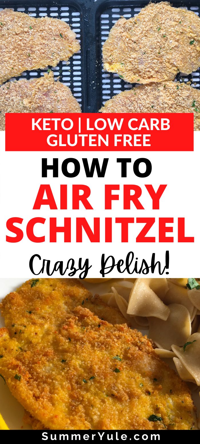 how to air fry schnitzel with text overlay that reads keto low carb gluten free