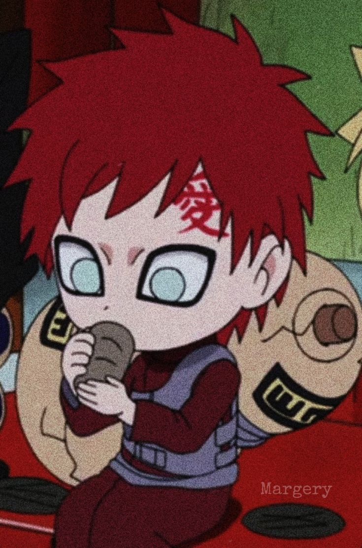 an anime character with red hair holding a microphone