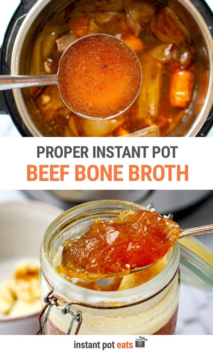 two images showing how to make proper instant pot beef bone broth in an instant pot