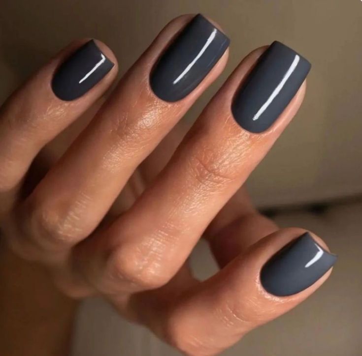 Dark Gray Dip Nails, Dark Gray Nails, Grey Nails Design, Gray Manicure, Slate Nails, Gel Shellac Nails, Dark Grey Nails, Dark Gel Nails, Marble Acrylic Nails