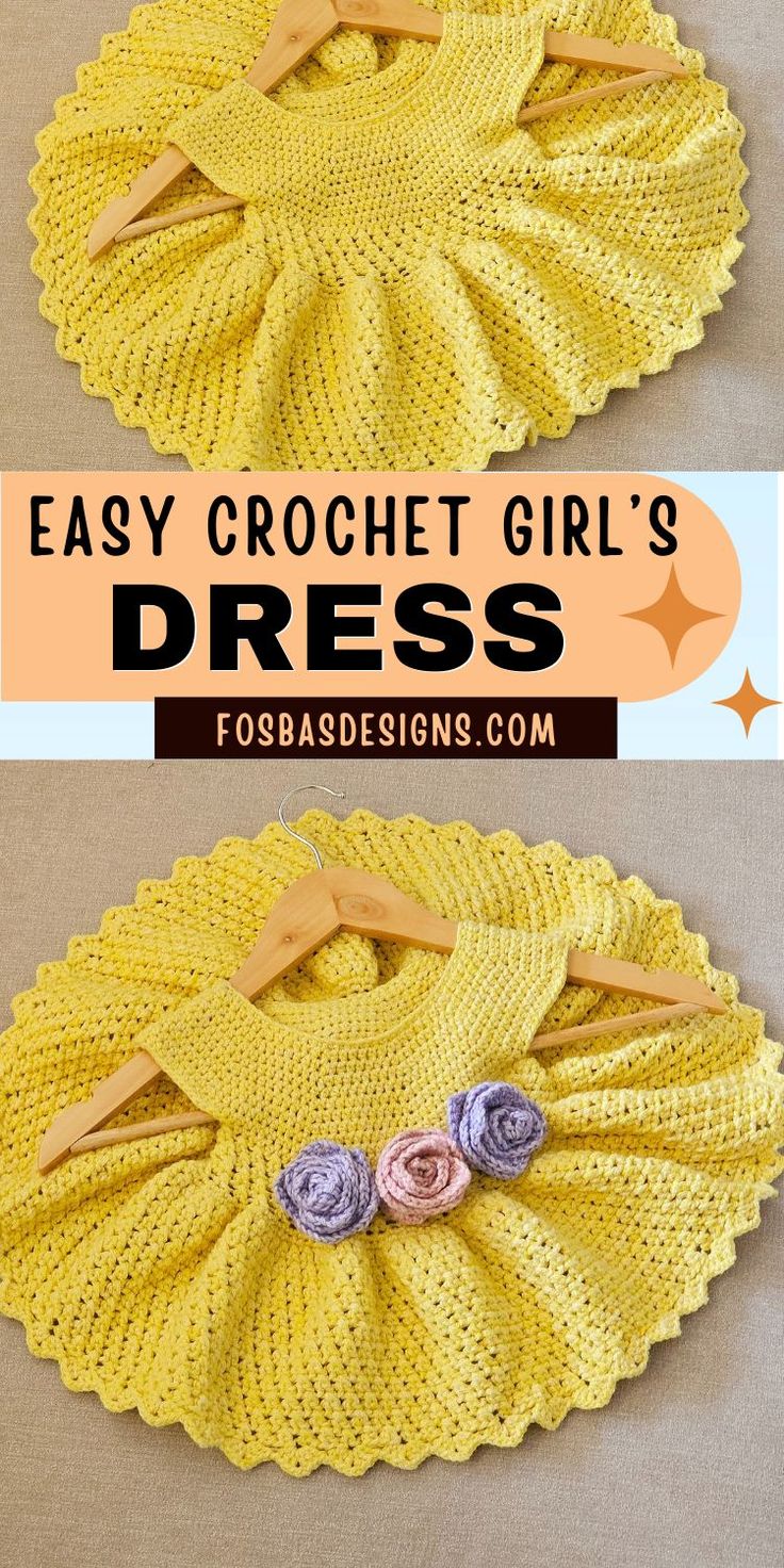 crochet baby dress pattern free in yellow with 3 roses. Crochet Child Dress Pattern Free, Crochet Baby Dress Free Pattern Toddlers, Crocheted Baby Dress Patterns, Crochet Dress Pattern Free Kids, Crochet Girl Dresses, Crochet Girl Dress Free Pattern, Free Crochet Bib Patterns, Free Crochet Preemie Patterns, Free Crochet Doll Dress Patterns