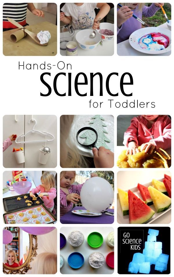 the cover of hands on science for toddlers, with pictures of children and toys