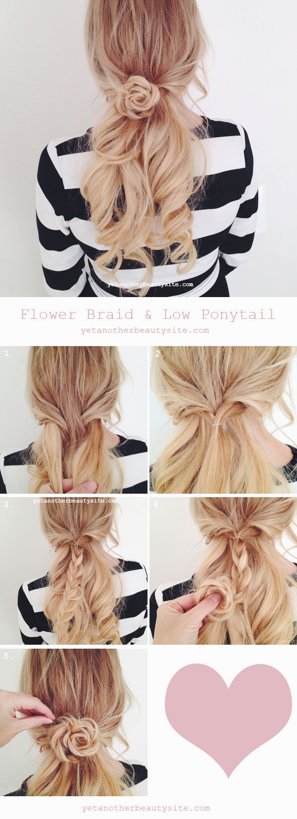 Low ponytail & Flower braid Crown Hairstyle, Braided Crown, Hairstyle Tutorials, Spring Hairstyles, Hair Dos, Hair Designs, Hair Day, Diy Hairstyles, Flowers In Hair