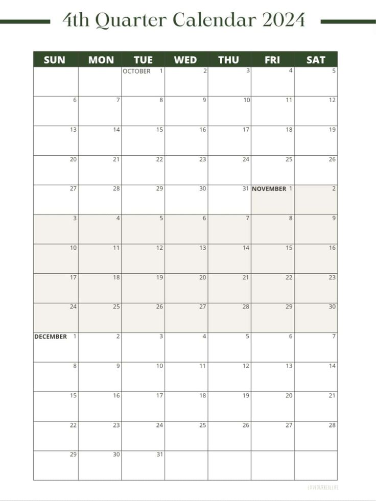 a green and white calendar with the word,'4h quarter caler '