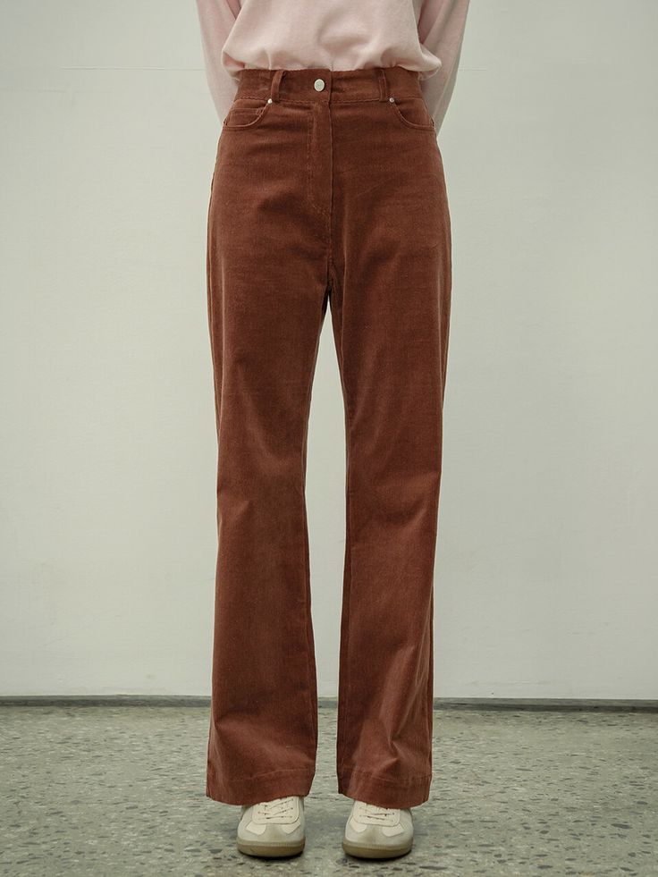 Editor's Notes These pants are perfect for the transitional to cooler weather. As a staple, pair with versatile tops and layer with coats and jackets.- Corduroy material and zipper closure- Front and back pocket feature- Straight fit with classic silhouetteMeasurements(in.)S / M / L- Length: 41.34 in. / 41.73 in. / 42.13 in.- Waist: 13.19 in.  / 13.97 in. / 14.76 in.- Thigh: 12.20 in. / 12.59 in. / 12.99 in.- Front rise: 12.01 in. / 12.40 in. / 12.80 in.- Hem: 10.43 in. / 10.63 in. / 10.82 in.- Hip: 17..52 in. / 18.31in. / 19.09 in. *Model info: Valery Height 5' 83 / Karol Height 5' 80, Wearing S size / Olga Height 5'  70 / Senya Height 6'  20 / Amir Height 6'  13 / Egor Height 6'  10Composition & Care- 97% Cotton / 3% Polyurethane- Dry clean- Do not Straight Corduroy Pants For Fall, Corduroy Pants For Fall Workwear, Fall Corduroy Straight Pants, Fall Corduroy Workwear Pants, Burgundy Cotton Bottoms For Fall, Burgundy Straight Leg Bottoms For Fall, Burgundy Straight Leg Pants For Fall, Cooler Weather, Coats And Jackets