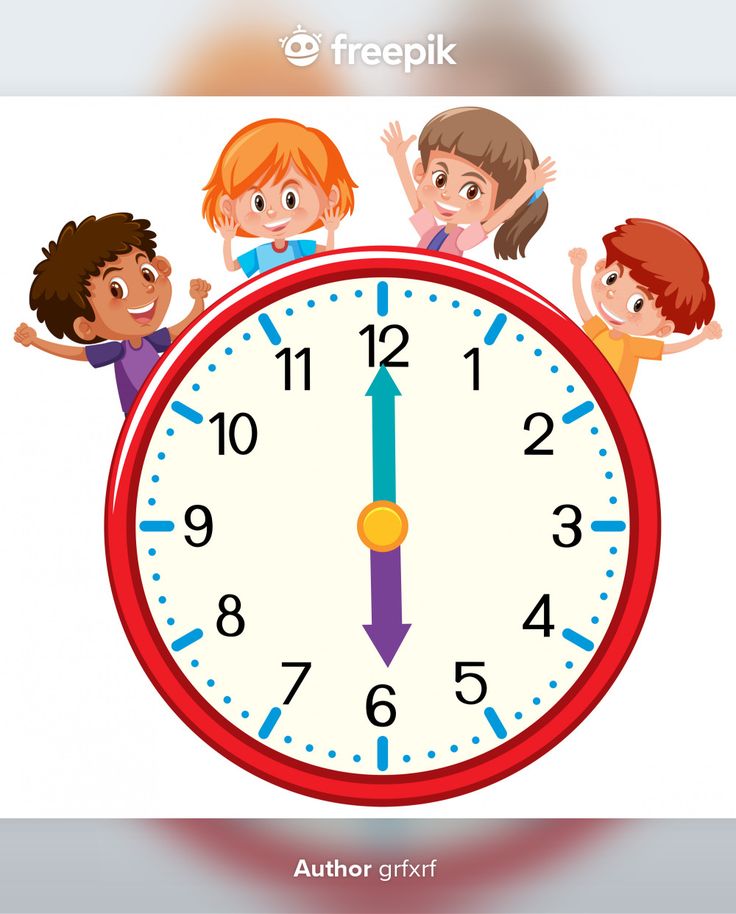 three children standing in front of a large clock with the time at 11 00 on it