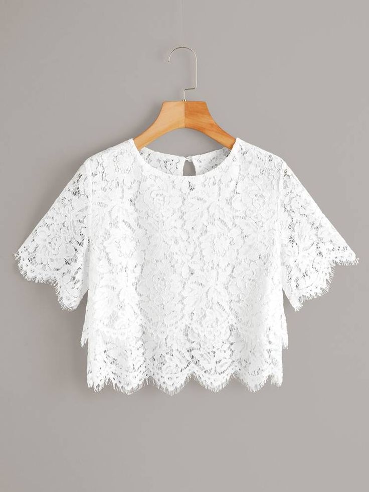 Scallop Hem, Lace Crop Tops, Scalloped Hem, Crop Blouse, White Blouse, Sheer Fabrics, Women Lace, Lace Blouse, Lace Tops